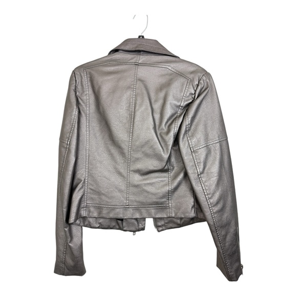 Tart Collection Moto Jacket Gray Vegan Leather Size Medium Double Breasted - Picture 3 of 12